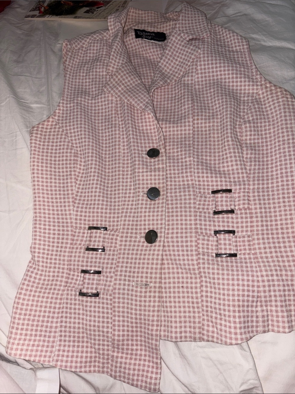 Sleeveless Pink Checkered Button Vest